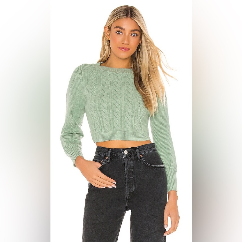 For Love & Lemons NWT Sydney Crop Sweater in Sage Sz 1X